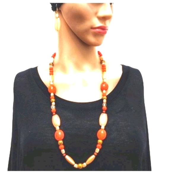 247NEB015. Handmade 3Pc. Carnelian Crackled Burnt Necklace Set - Picture 3 of 8